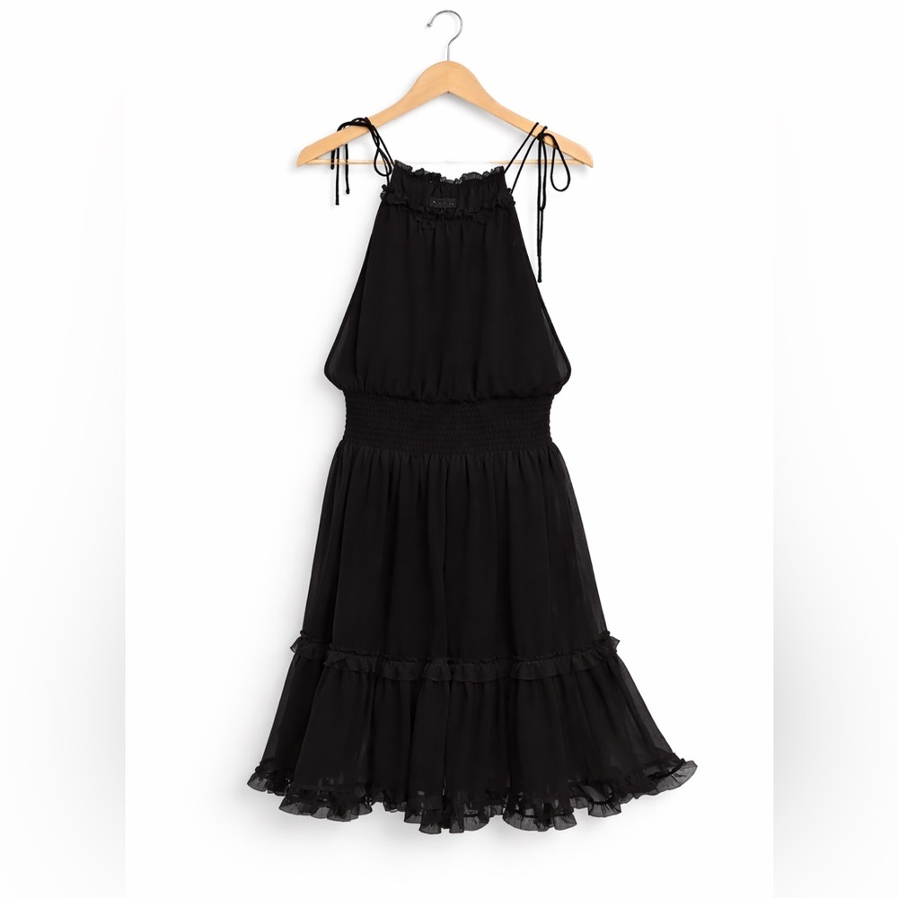 Banana Republic Ruffle Black Midi Dress with Tie Straps
